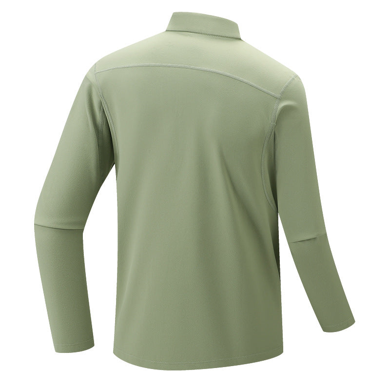 Men's Functional Long Sleeve Training Top with Stand-Up Collar and Zip Arm Pocket Chichicherry