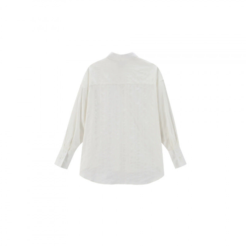 Unisex Oversize Linen Blend Shirt with Textured Stripes, Kent Collar and Rounded Hem Chichicherry