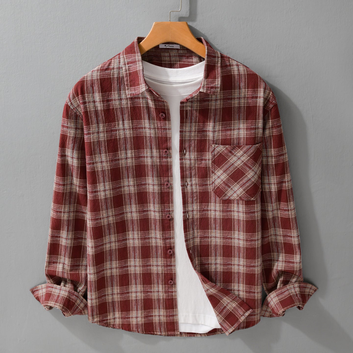 Men's Checked Flannel Overshirt in Vintage Look with Patch Chest Pocket and Casual Fit Chichicherry