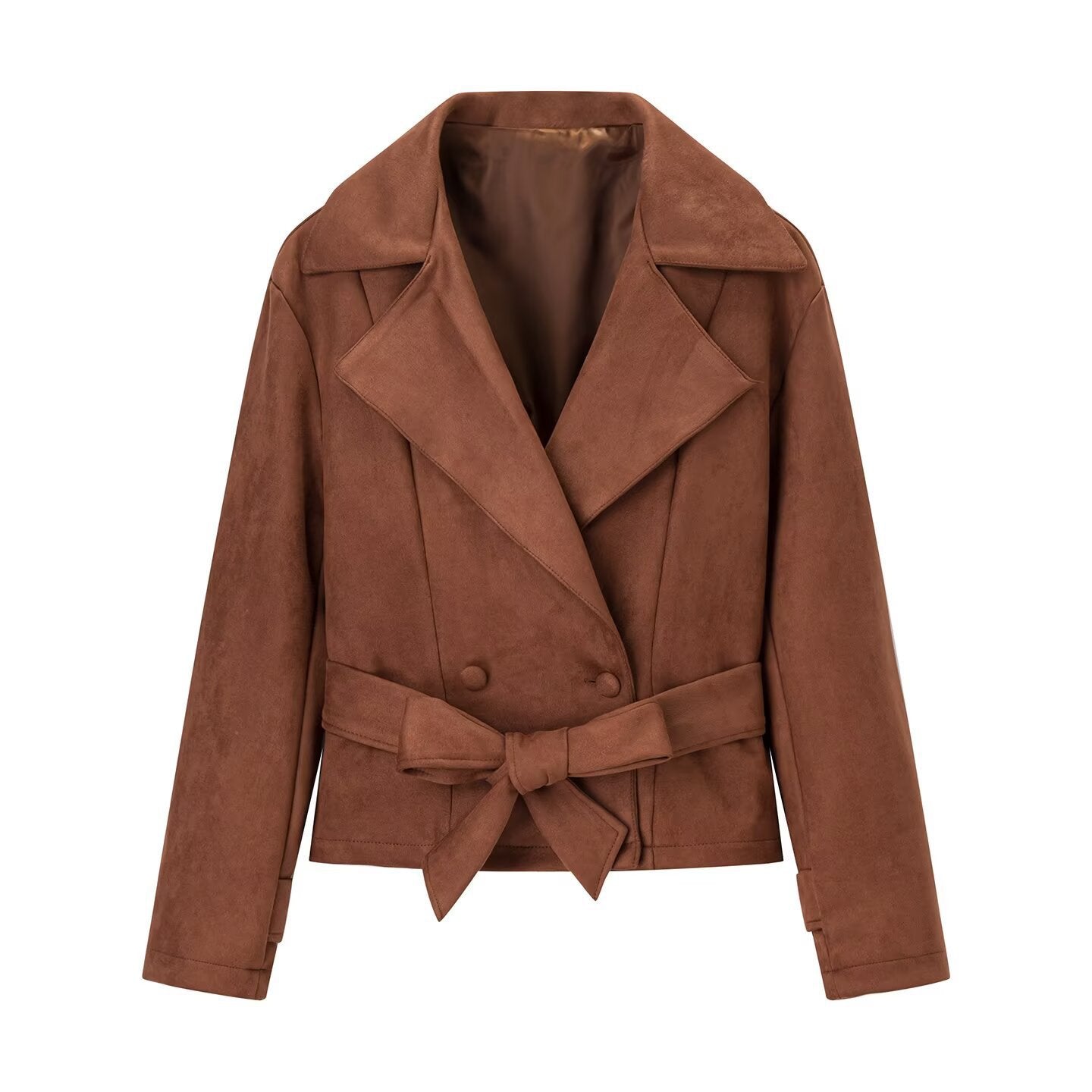 Women's short jacket in suede look with waist belt and large lapel Chichicherry