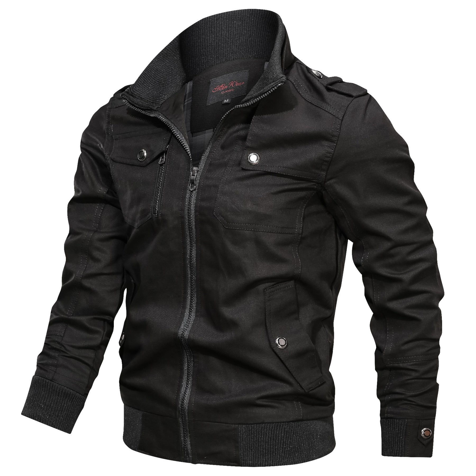 Men's lightweight canvas pilot jacket with stand-up collar, shoulder epaulettes, and ribbed cuffs Chichicherry