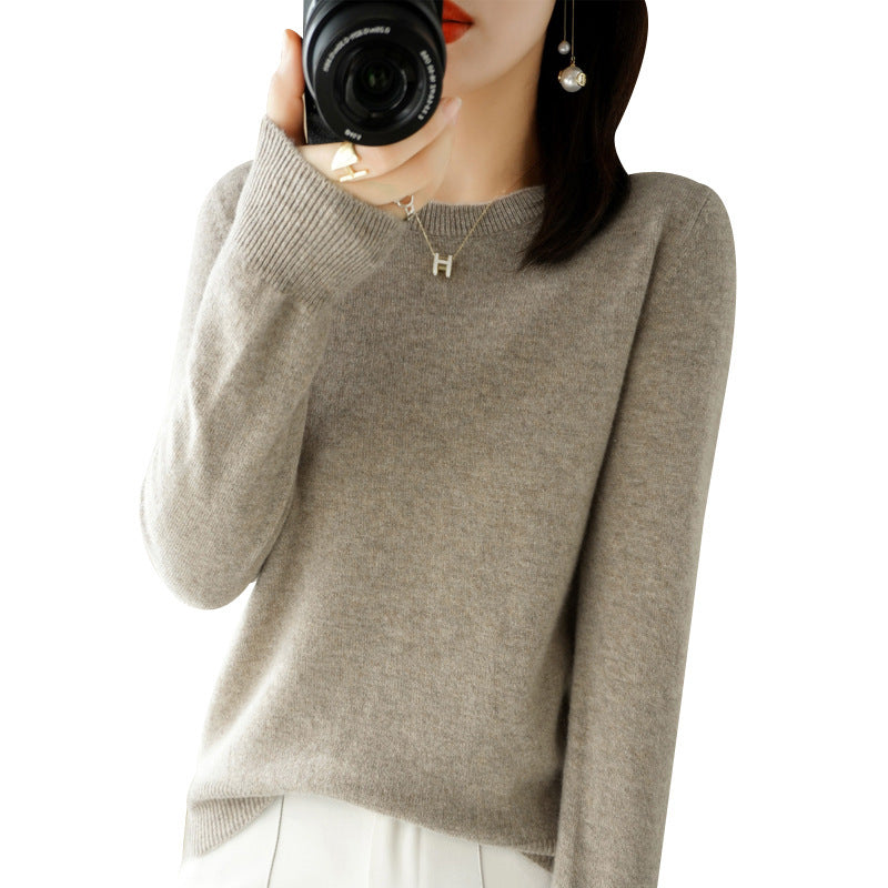 Women's Soft Fine Knit Crew Neck Sweater with Extra Wide Cuffs and Boxy Silhouette Chichicherry