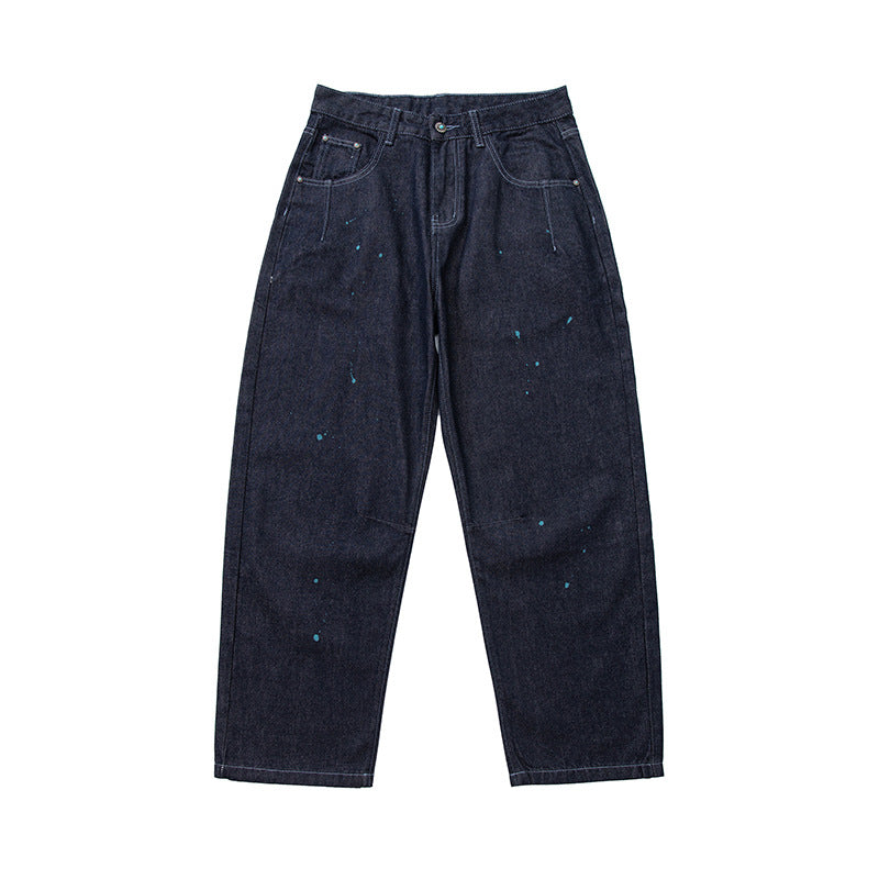 Men's Relaxed-Tapered Denim Pants with Color Splash Detail and High Waist Chichicherry