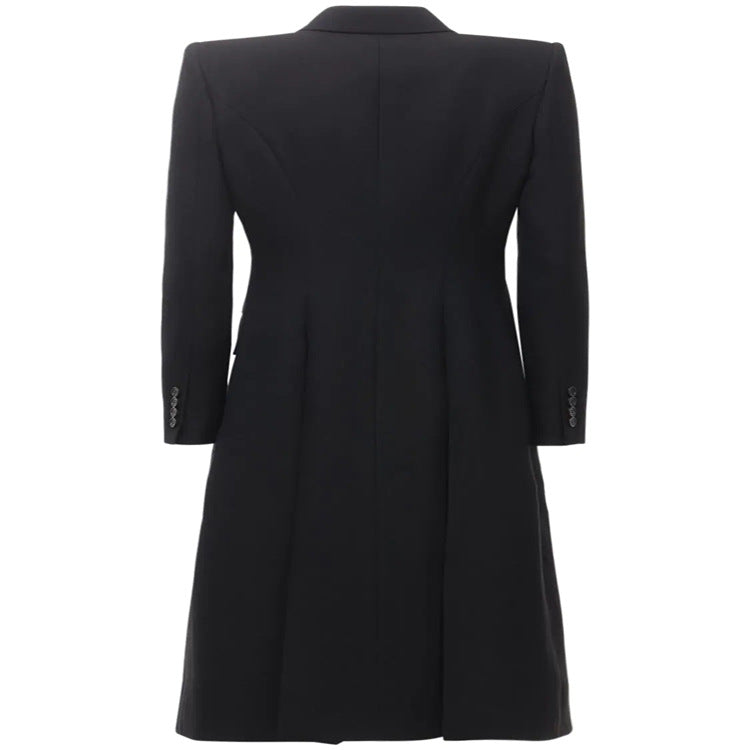 Women's fitted blazer dress-coat with contrasting shawl collar and flared skirt Chichicherry