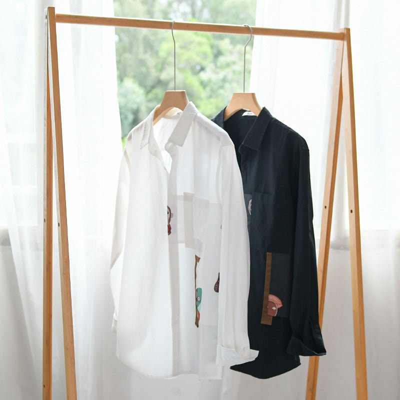 Men's Lightweight Cotton Overshirt with Chest Pocket and Abstract Graphic Patch Chichicherry
