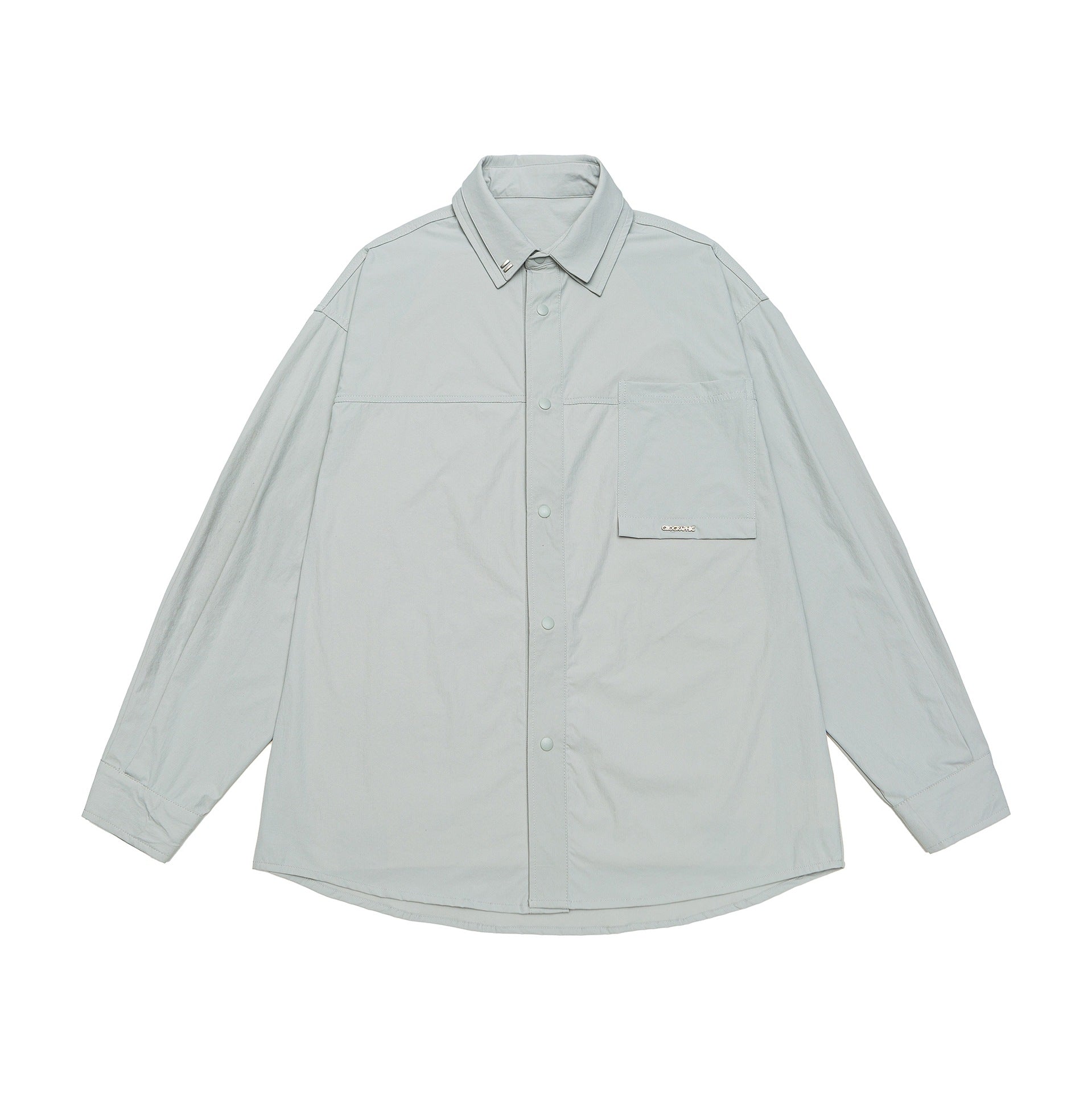 Unisex Oversize Shirt Jacket with Snap Button Front and Patch Chest Pocket Chichicherry