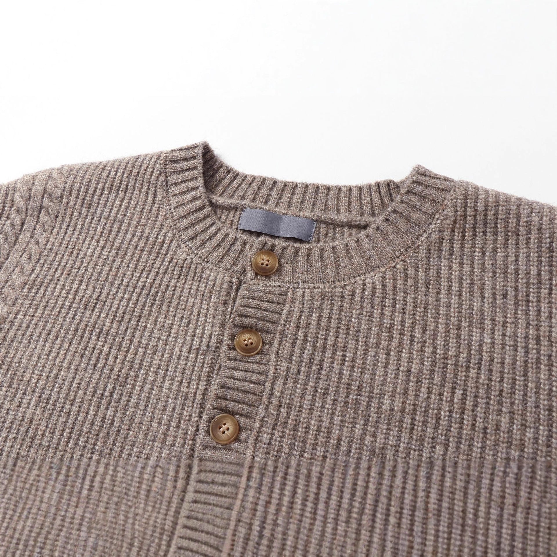 Unisex knitted sweater with Henley button placket and cable pattern Chichicherry