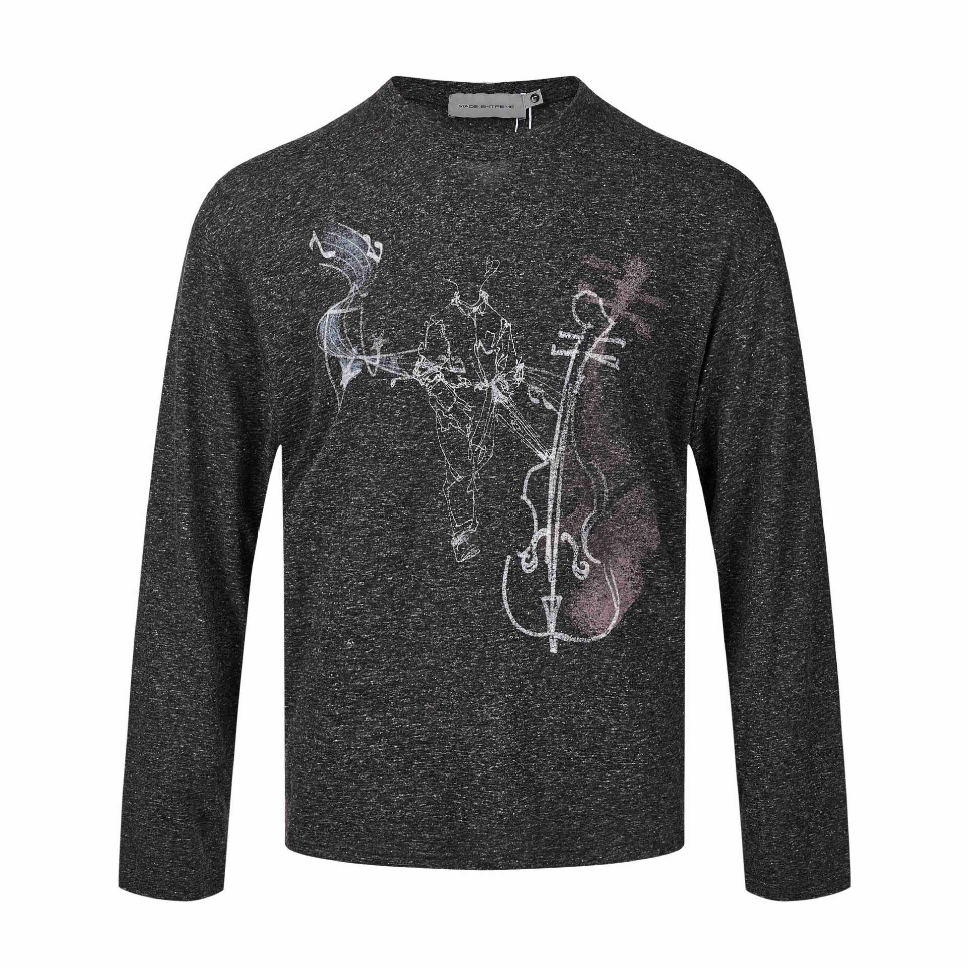 Women's finely textured long sleeve shirt with round neck and delicate graphic print Chichicherry