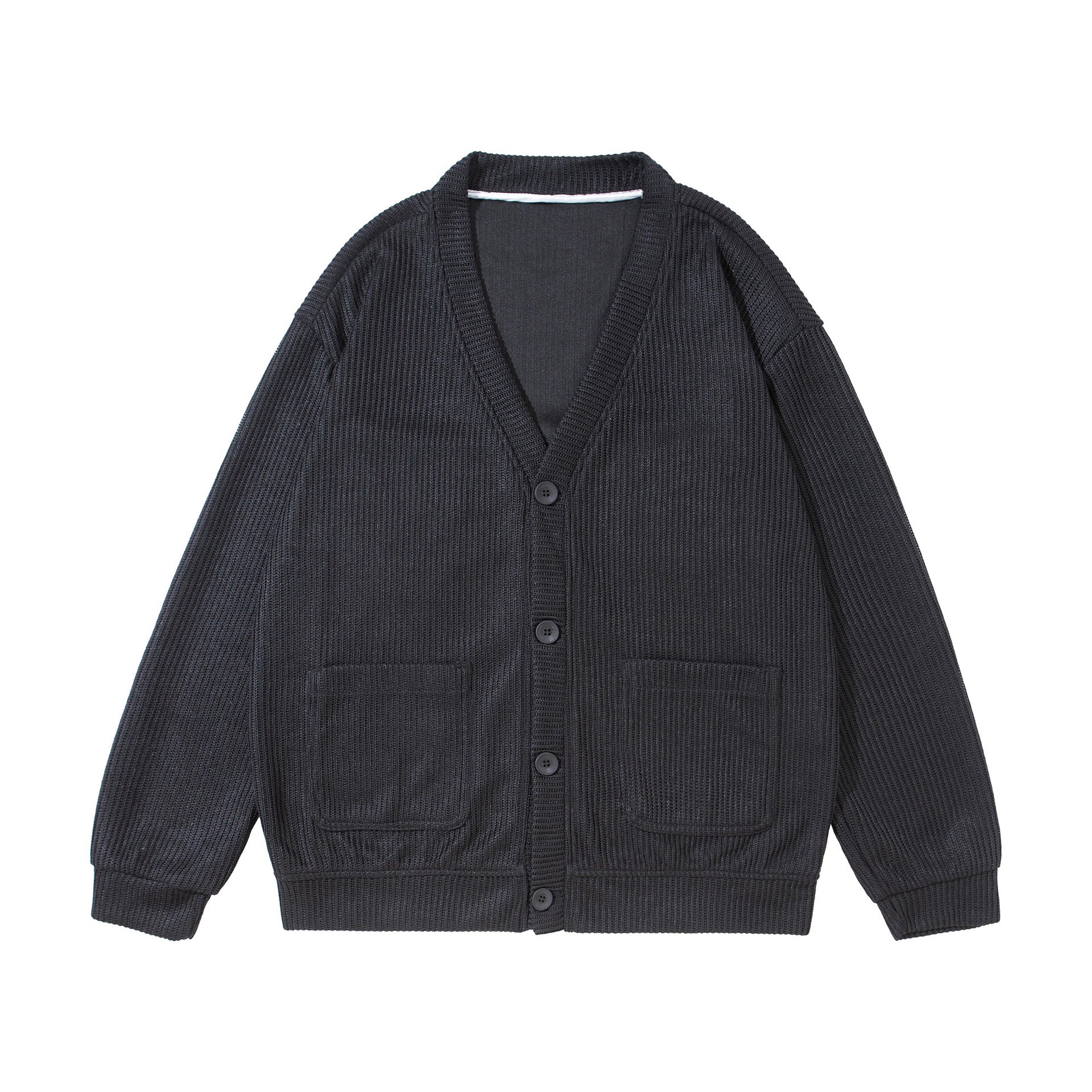 Unisex Structured Button Cardigan with V-Neck and Patch Pockets Chichicherry