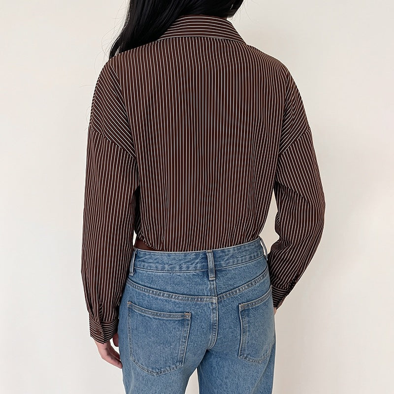 Women's oversized blouse made of viscose with fine pinstripes and chest pocket Chichicherry