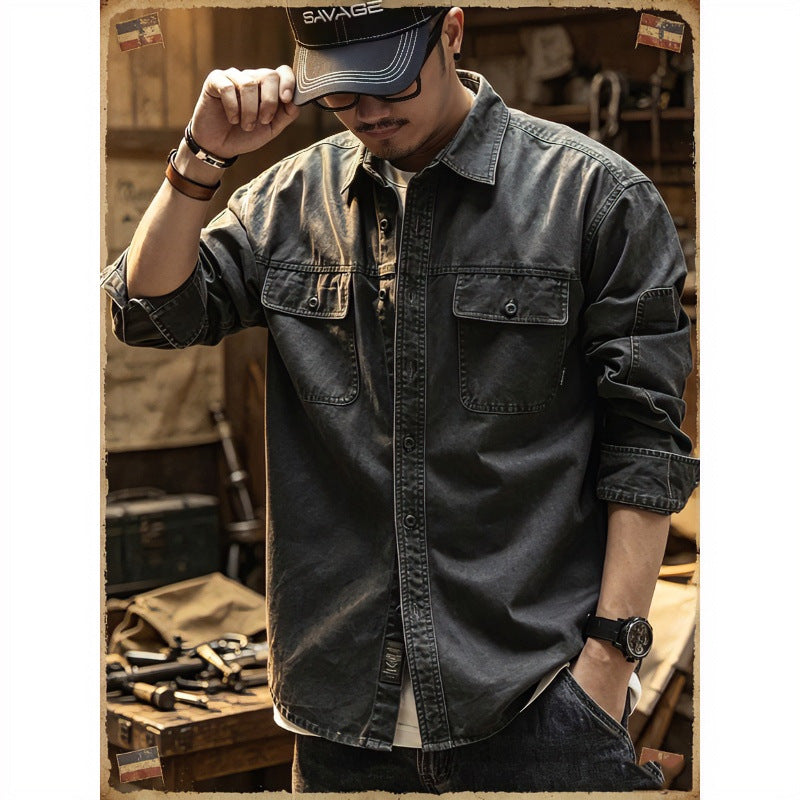 Herren Baumwoll-Utility-Overshirt mit Pattentaschen Chichicherry