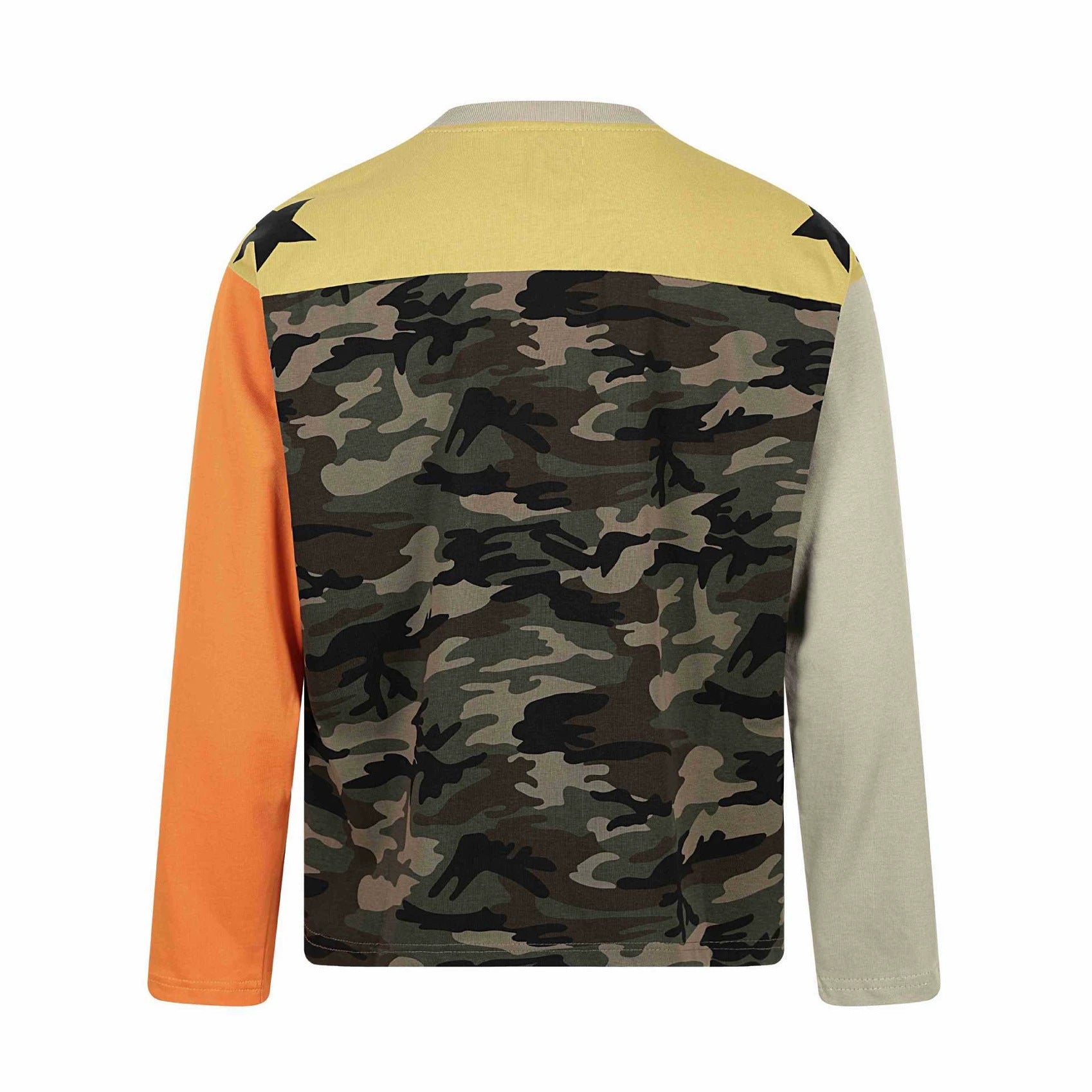 Unisex long sleeve shirt in vintage sports style with number print and star appliqués Chichicherry
