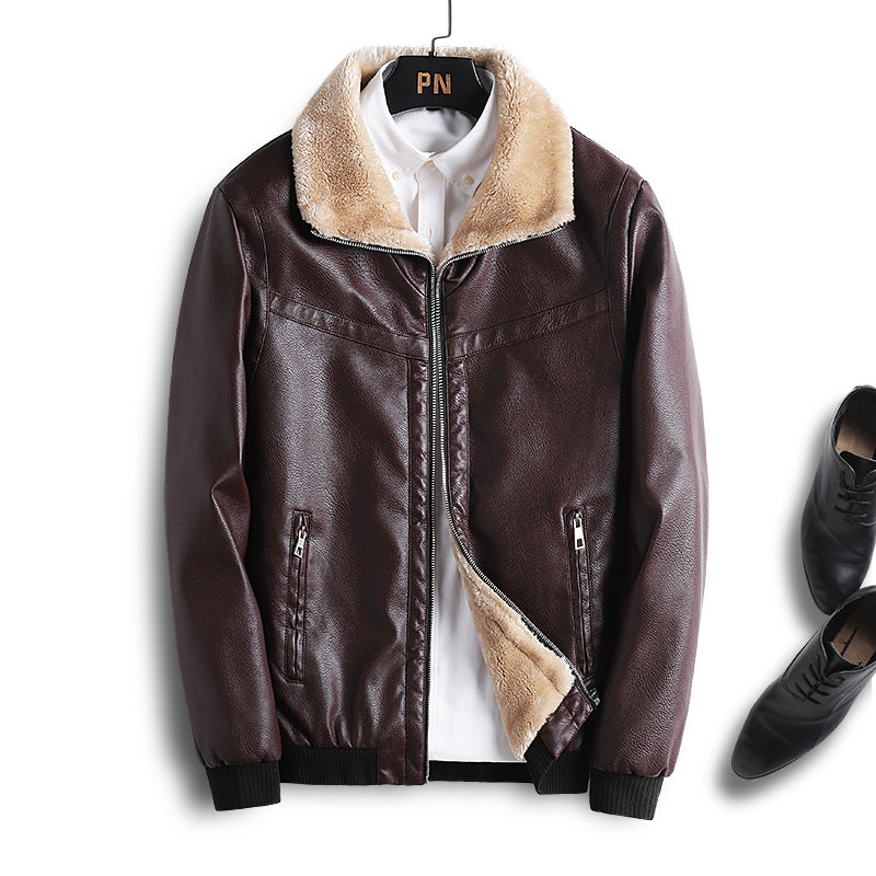 Men's leather imitation pilot jacket with teddy lining and faux fur collar Chichicherry