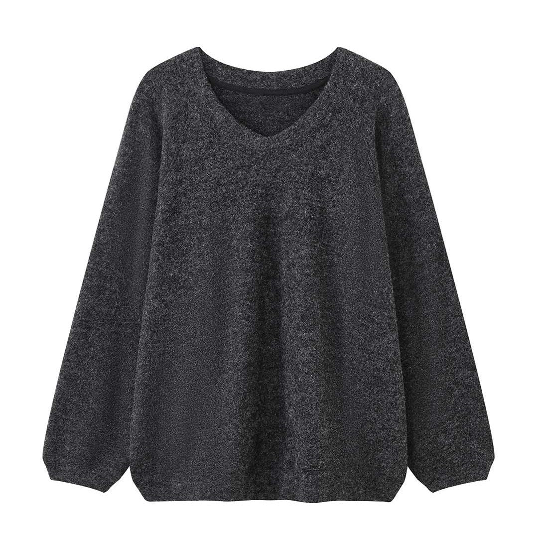 Women's V-neck Oversized Sweater in Mohair Look with Soft Fine Knit Chichicherry