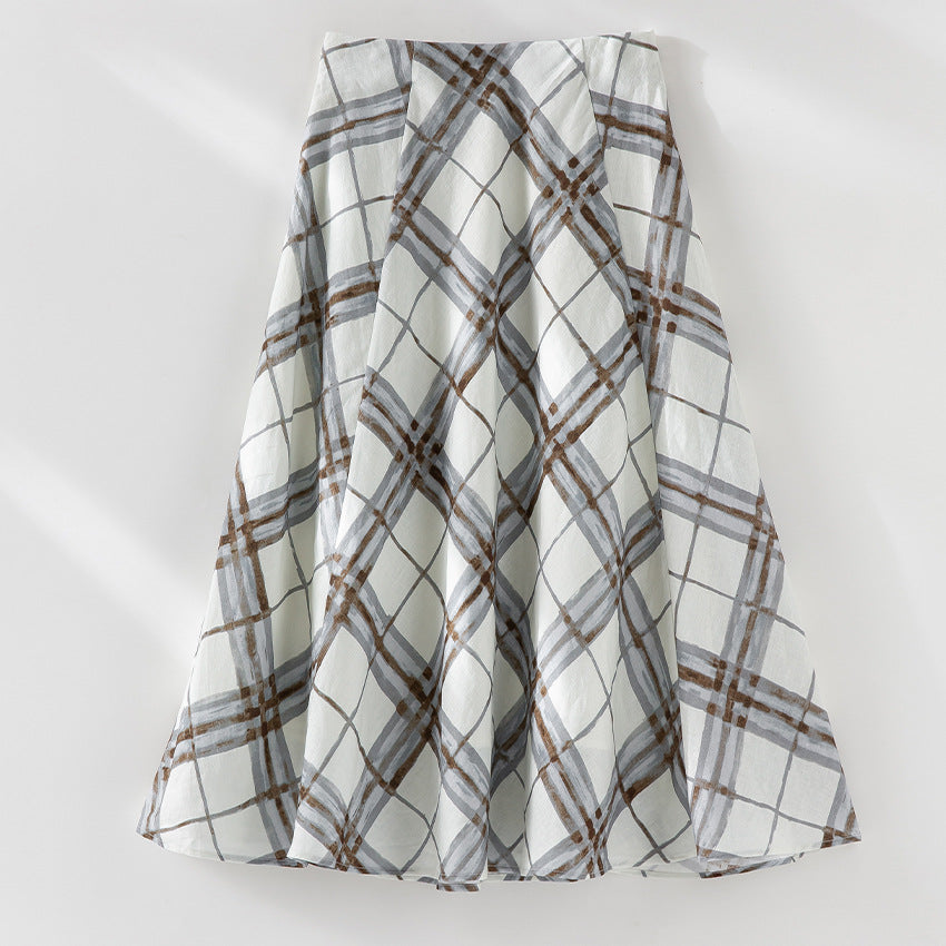 Women’s midi skirt in A-line silhouette with watercolored check pattern Chichicherry