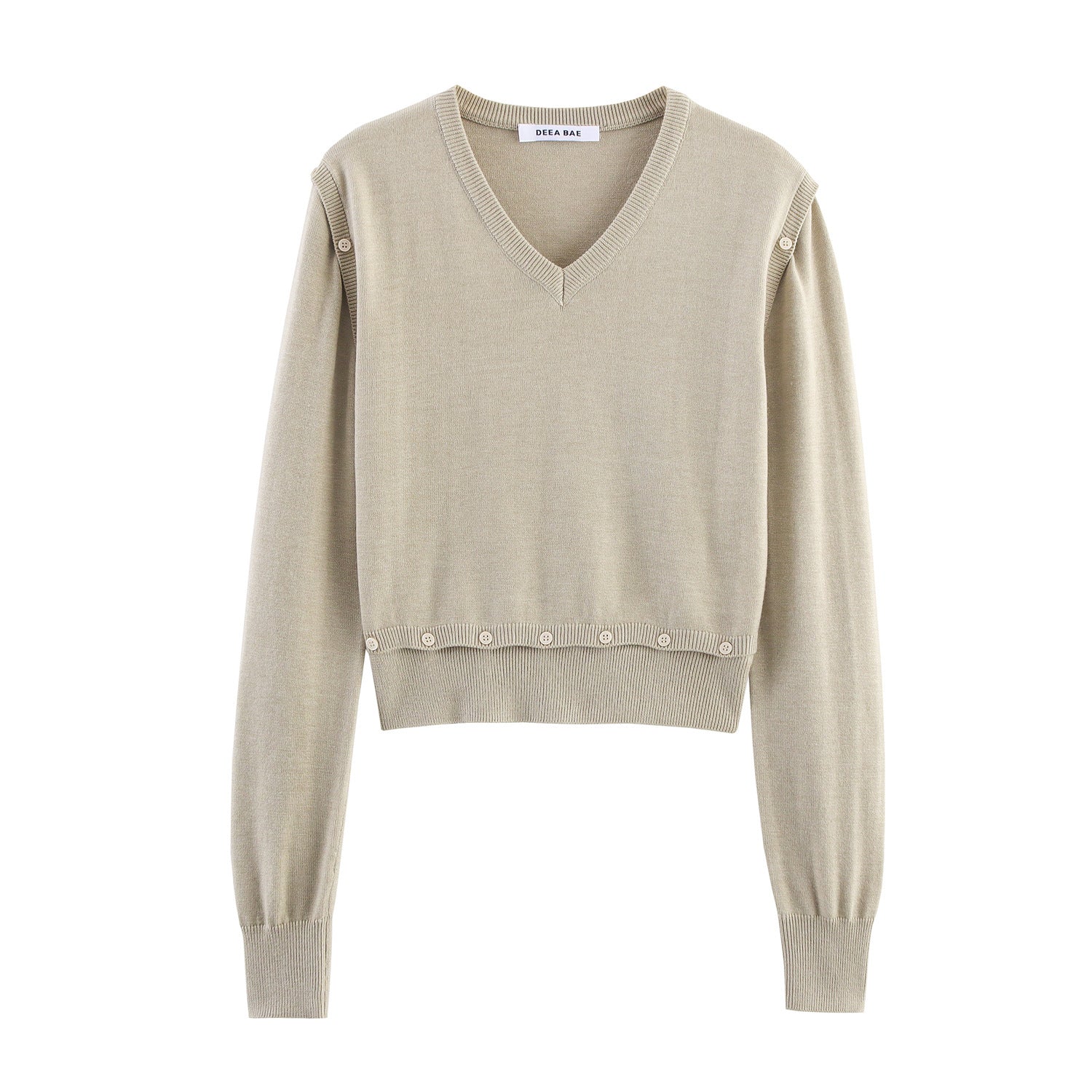 Women's Short Fine Knit Sweater with Balloon Sleeves and Decorative Button Waist Chichicherry