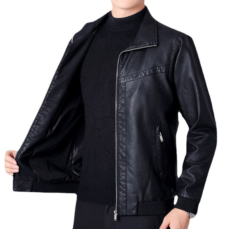 Men's Faux Leather Bomber Jacket in Aviator Look with Stand-Up Collar and Zipper Chichicherry
