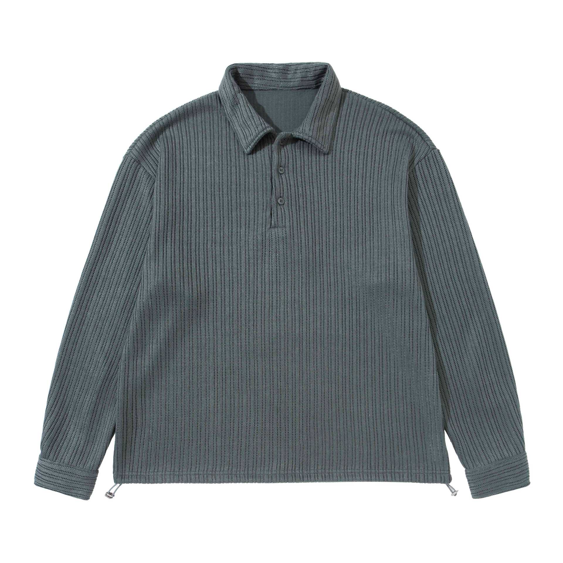 Men's Structured Polo Shirt - Knit Sweater with Button Placket and Waffle Knit Chichicherry