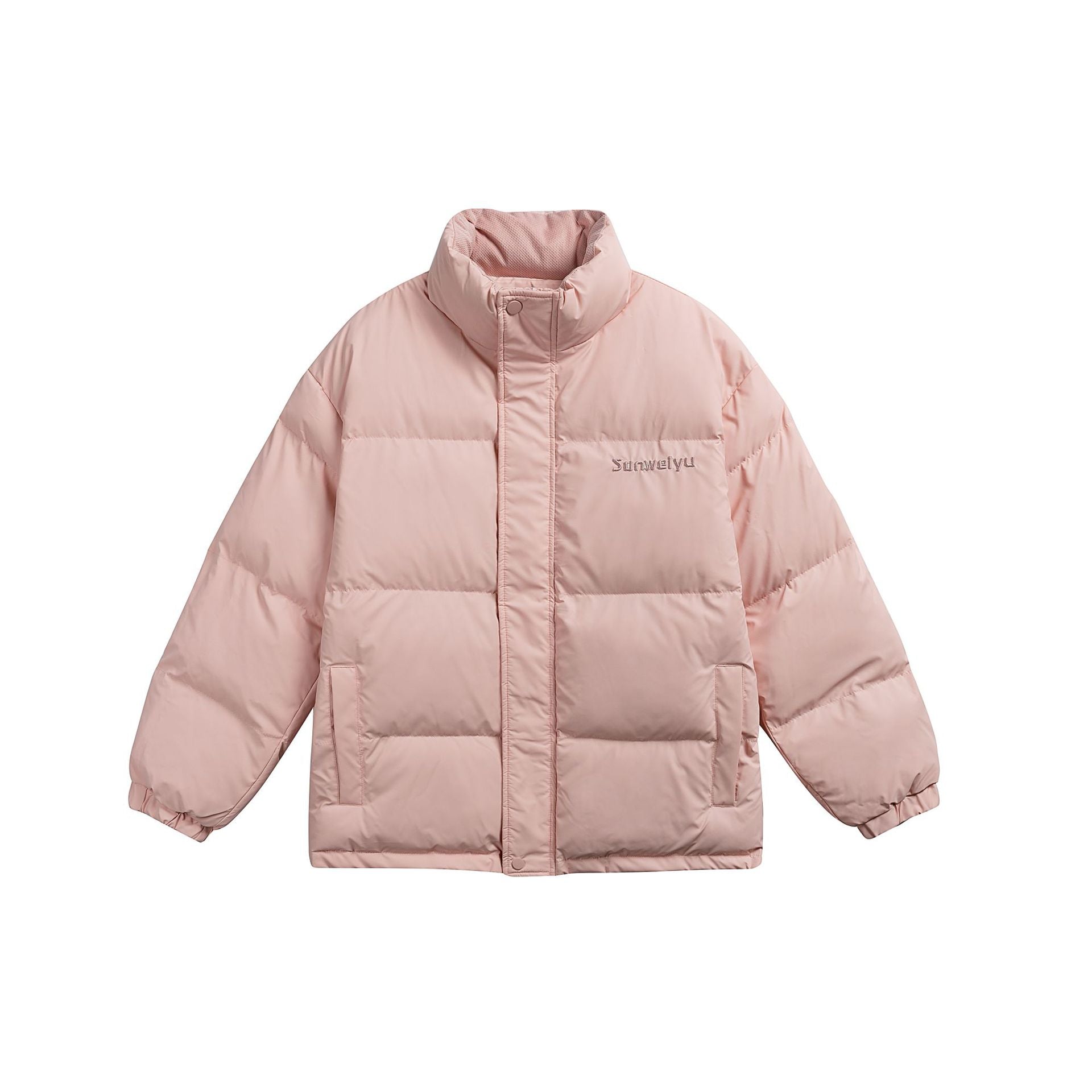 Women's short padded stand-collar puffer jacket with concealed snap button placket Chichicherry