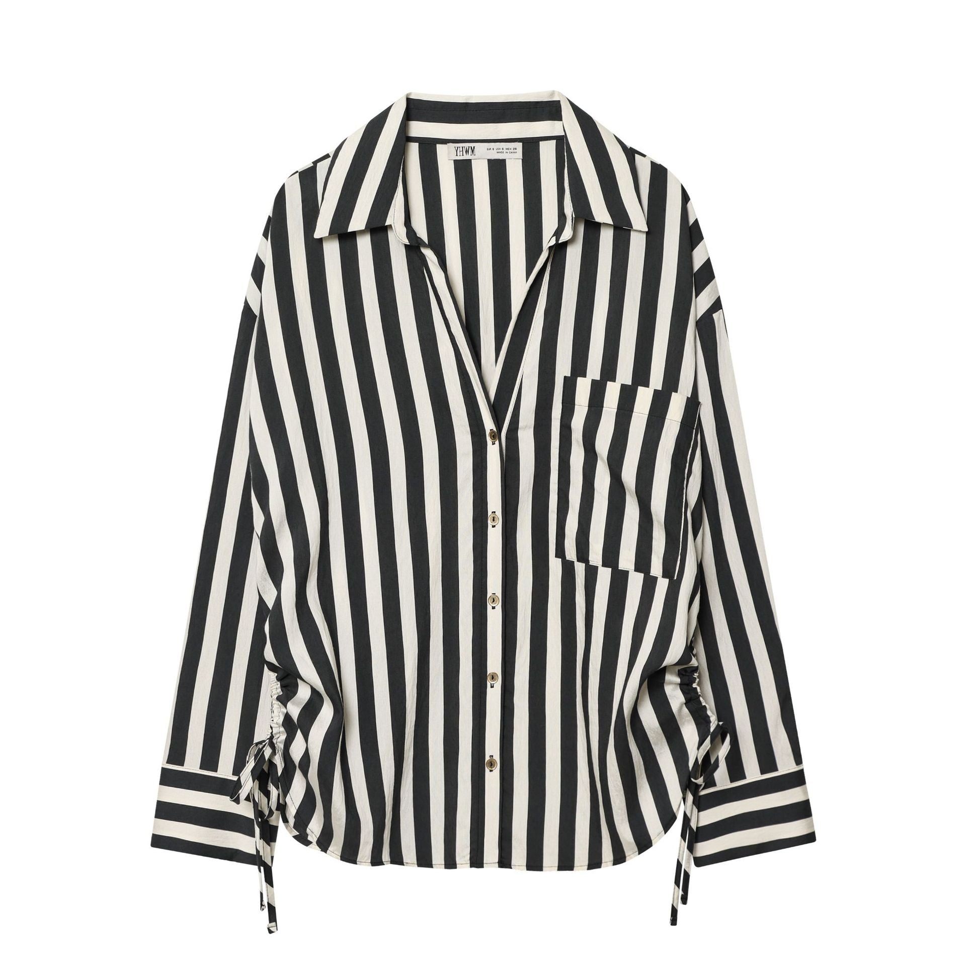 Women Oversized Shirt Blouse with Vertical Stripe Pattern and Side Lacing Chichicherry