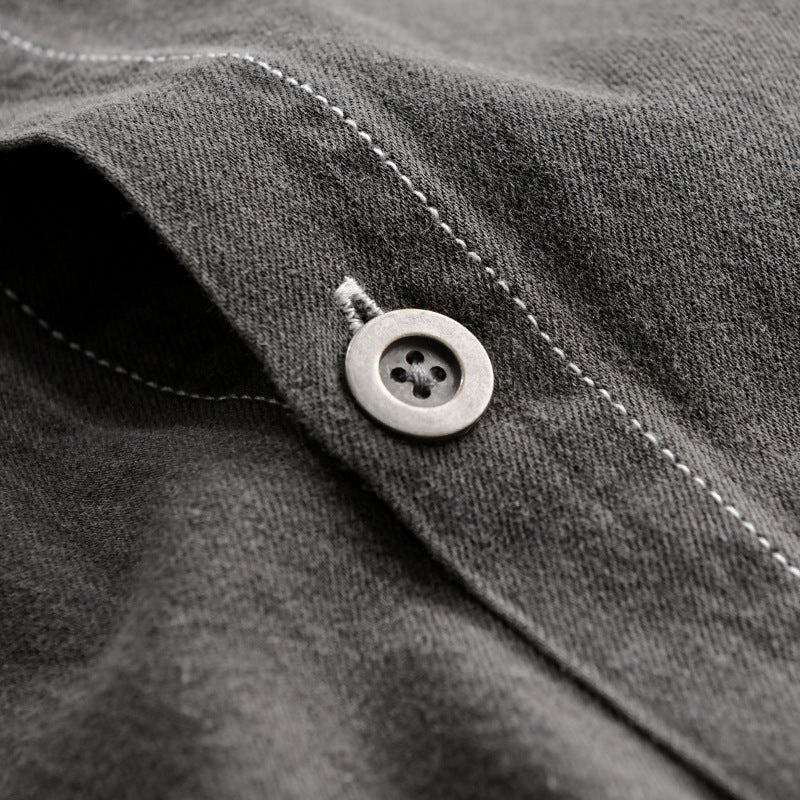 Men's Washed Denim Overshirt in Workwear Look with Contrast Stitches Chichicherry