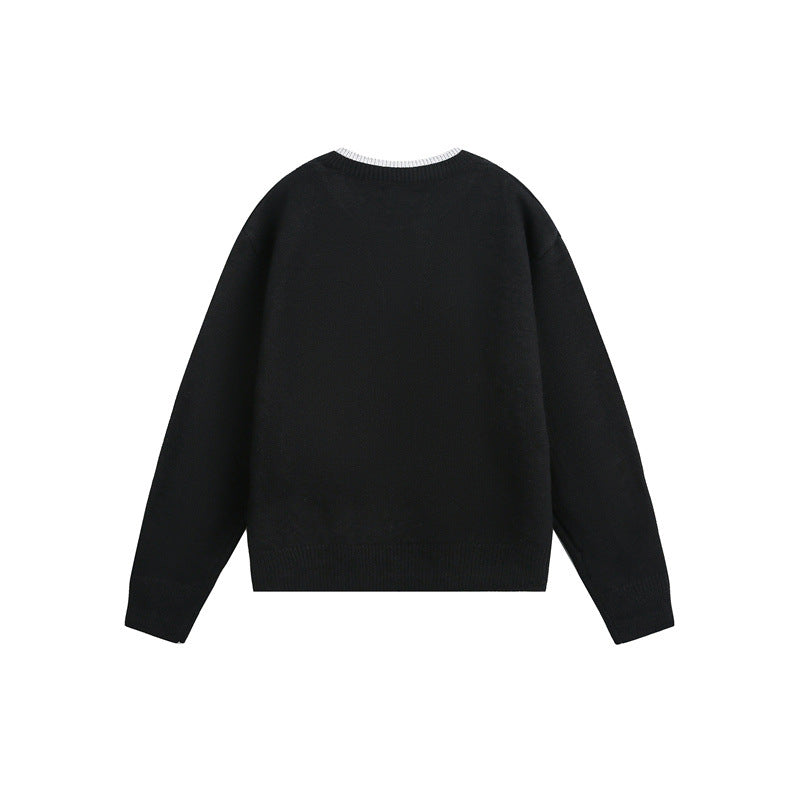Unisex Chunky Knit Sweater with V-button Placket and Layered Collar Chichicherry