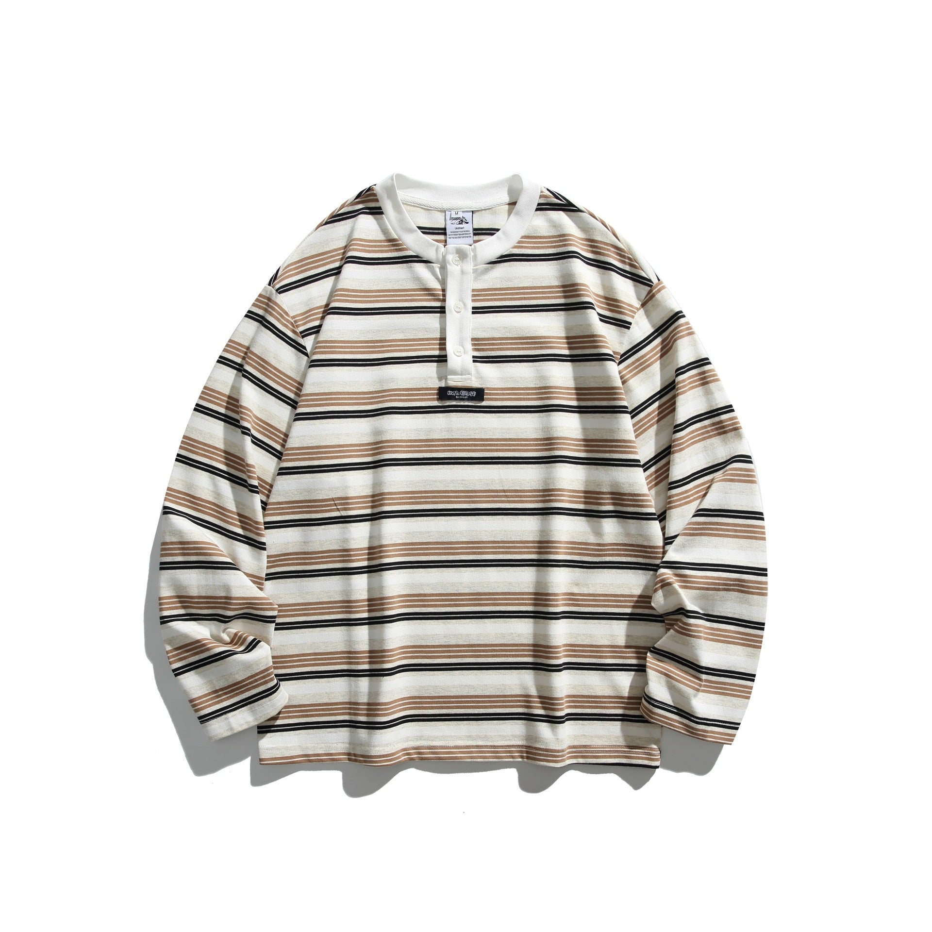 Unisex Oversized Henley shirt with button placket, striped structure and ribbed collar Chichicherry