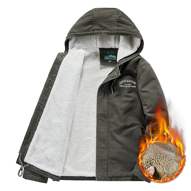 Men's hooded jacket with Sherpa lining and windproof canvas look Chichicherry
