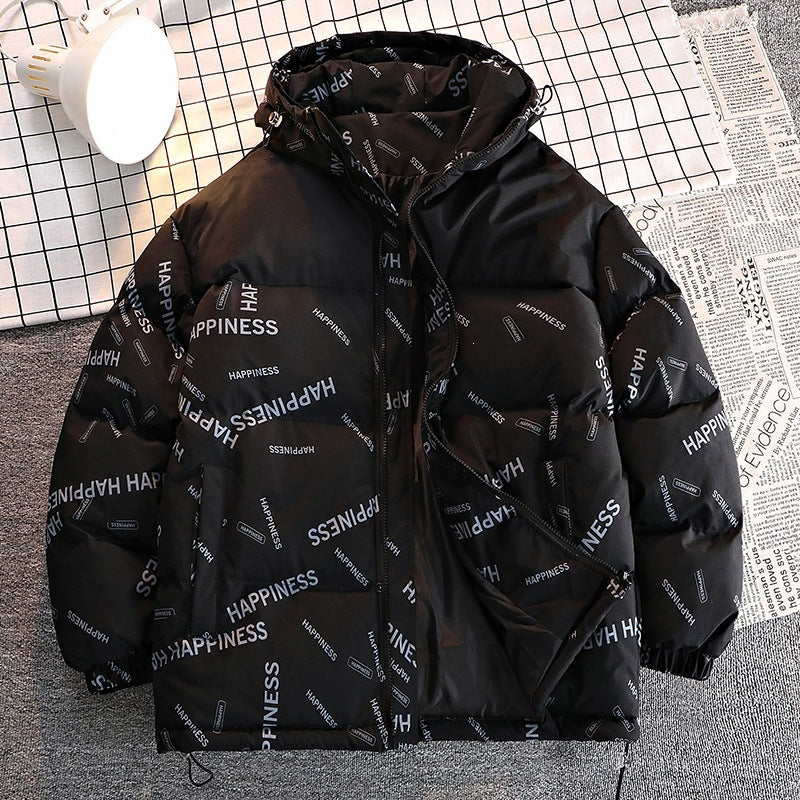 Men's Printed Padded Hooded Jacket with Contrasting Shoulder Yoke and Drawstring Chichicherry