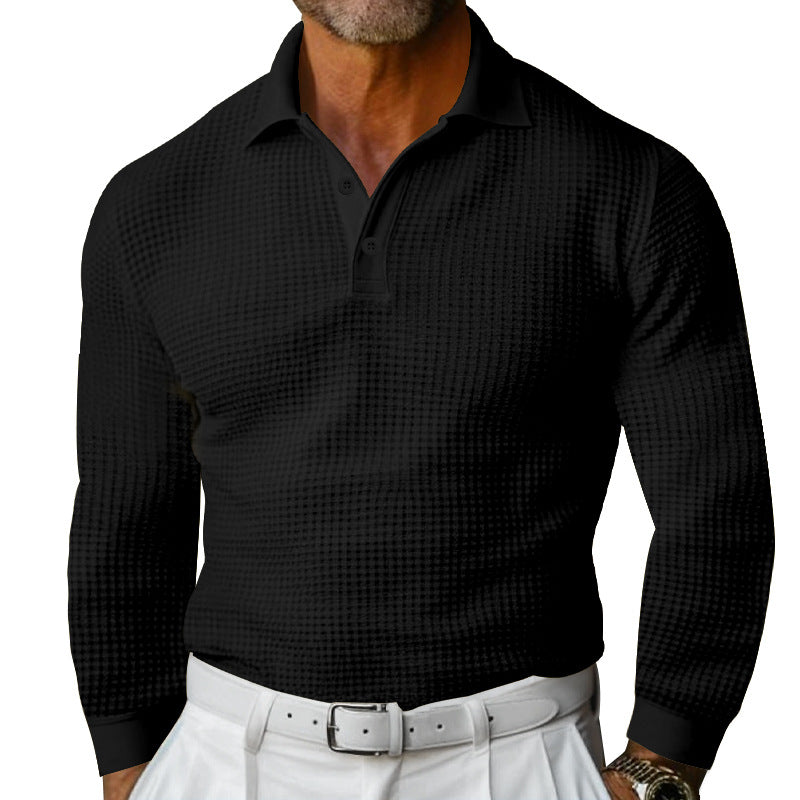 Men's Waffle Structure Polo Shirt with Long Sleeves, Slim Fit and Kent Collar Chichicherry