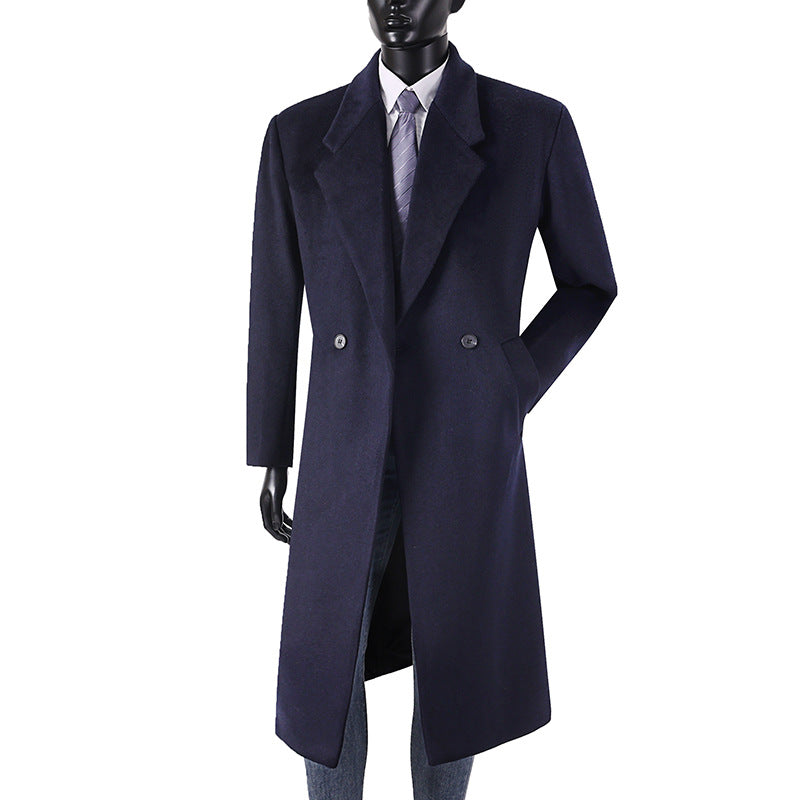 Men's Maxi Length Wool Coat in a minimalist cut with narrow lapels and side pockets Chichicherry