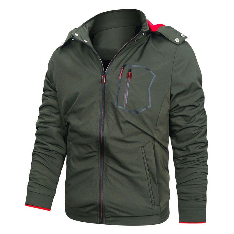 Men's softshell utility jacket with detachable hood, windproof membrane, and zippered chest pocket Chichicherry