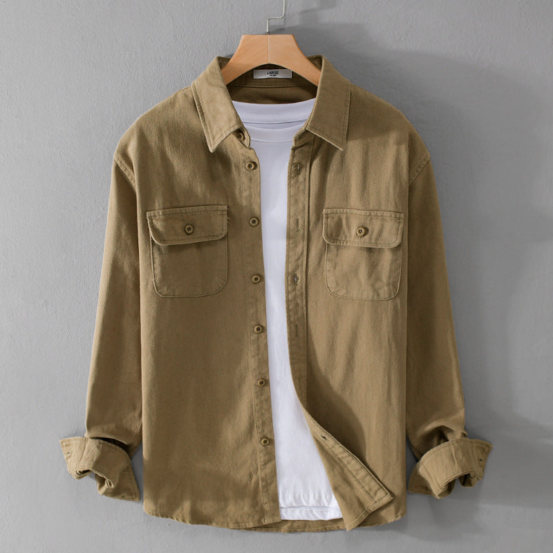 Men's Light Cotton Twill Overshirt with Chest Pockets and Relaxed Fit Chichicherry