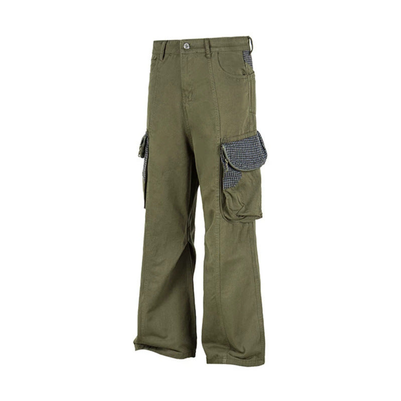 Women Cargo Pants with Wide Leg, Utility Pockets and Plaid Pattern Details Chichicherry