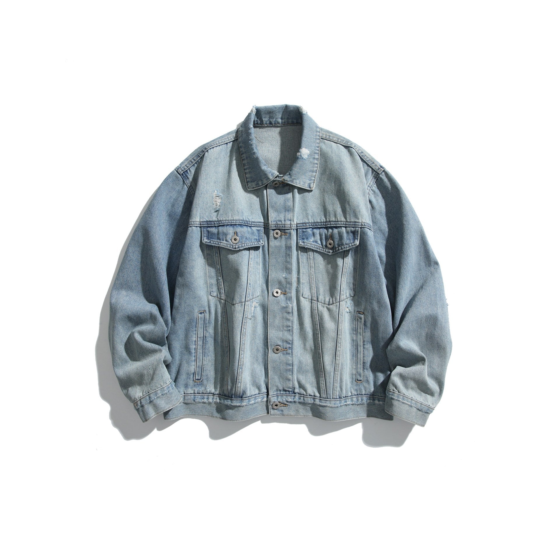 Unisex Oversized Denim Jacket with Used Look, Boxy Cut and Chest Pockets Chichicherry