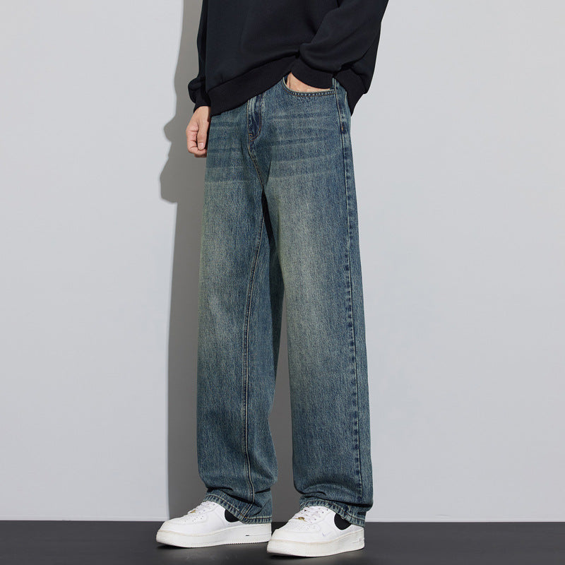 Men's Loose Denim Jeans in Vintage Look with Low Rise and Casual Fit Chichicherry