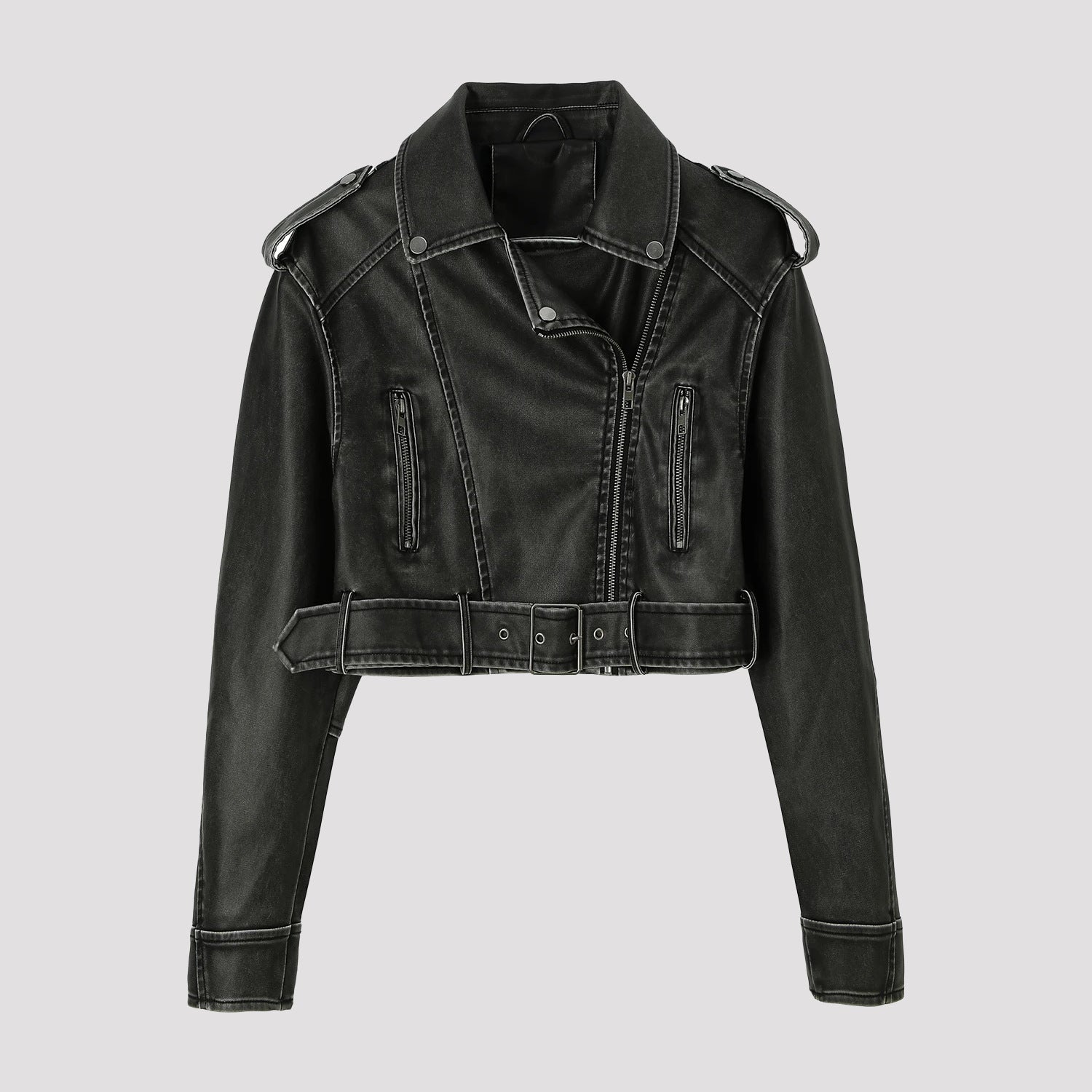 Women's contrast blazer made of faux leather with pointed lapels and tailored fit Chichicherry
