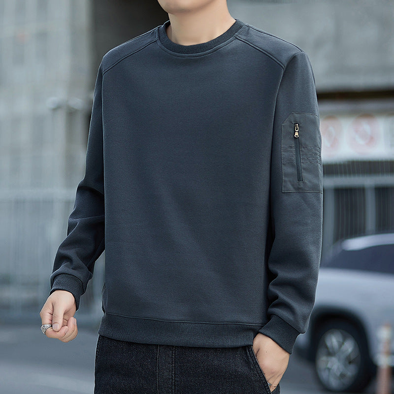 Men's Minimalist Sweatshirt with Raglan Sleeves and Zipper Arm Pocket Chichicherry