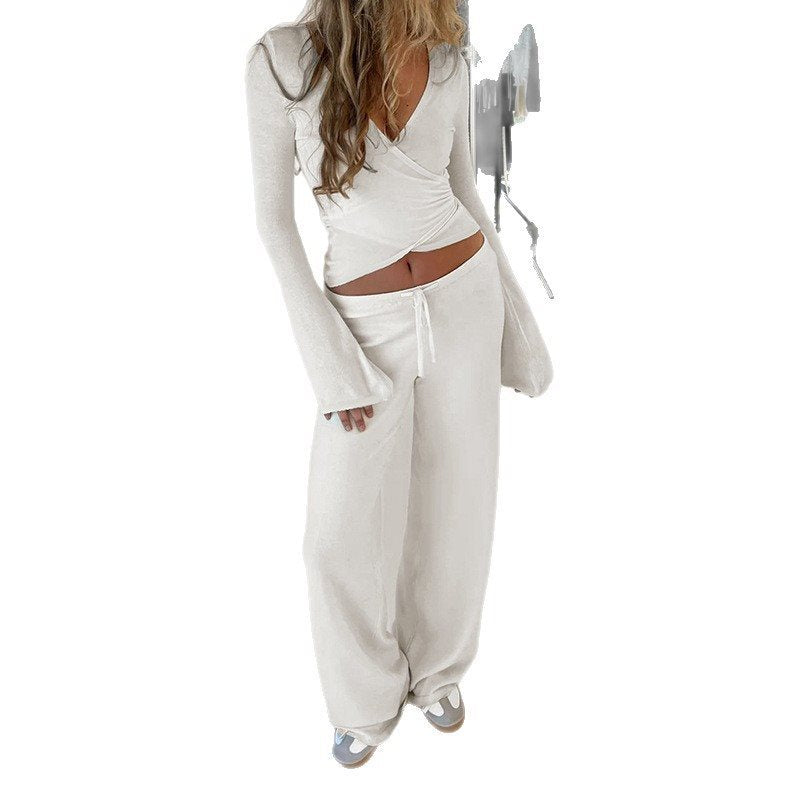 Women Wide High-Waist Lounge Pants made of Fine Knit with Drawstring Chichicherry