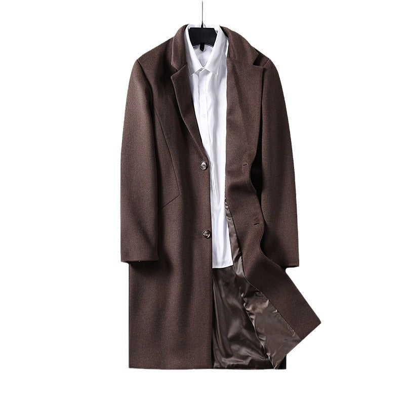 Men's mid-length single-breasted wool coat with narrow lapels and two buttons Chichicherry