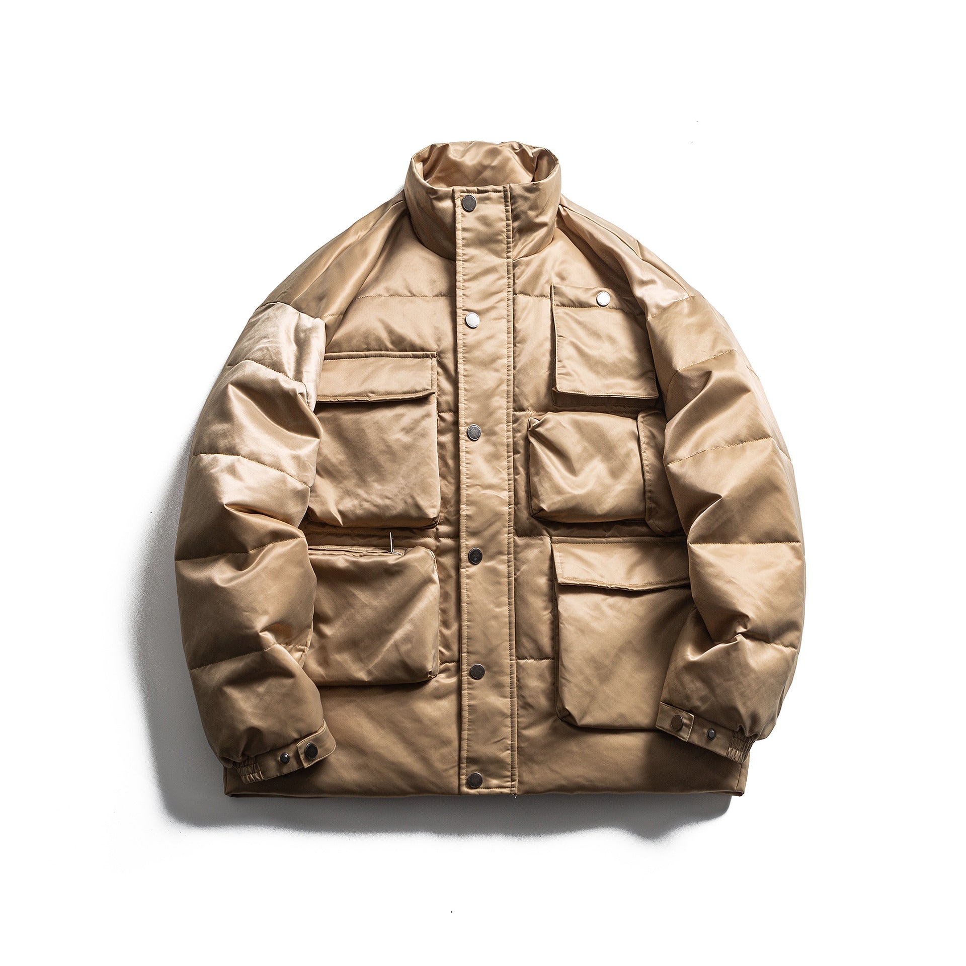 Men's Boxy Insulation Jacket in Field Style with Cargo Pockets and High Standing Collar Chichicherry