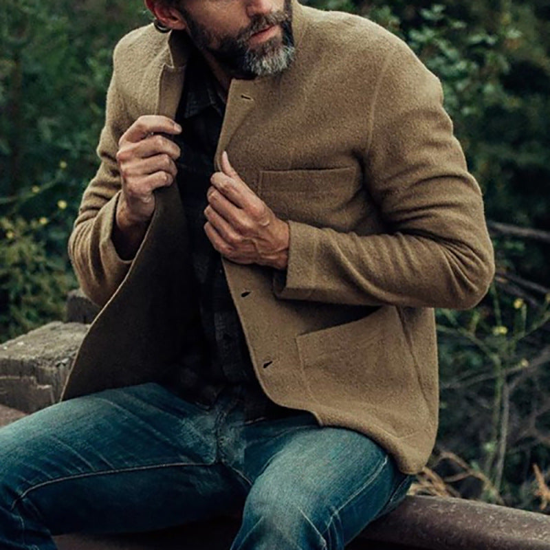 Herren Sakkoartige Strickjacke mit Hemdkragen und aufgesetzten Taschen Chichicherry