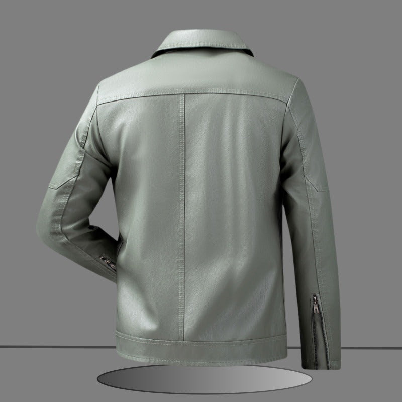 Men's Slim-Fit Faux Leather Jacket in Minimalist Shirt Collar Design with Concealed Two-Way Zipper Chichicherry
