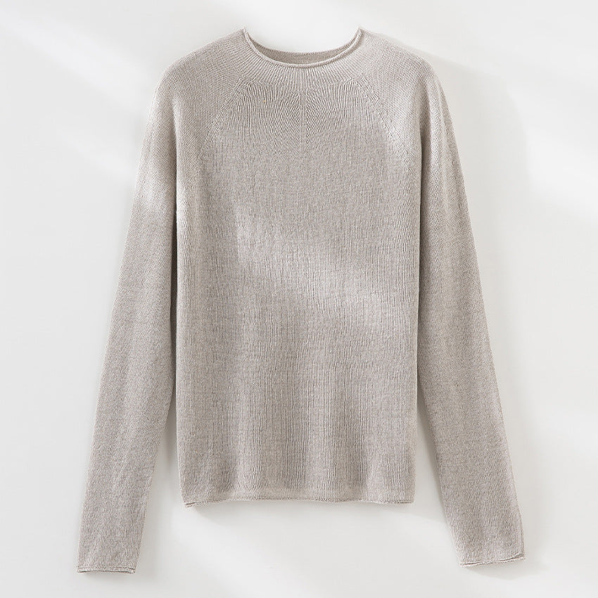 Women's Light Structured Knit Pullover with Round Neckline and Casual Boxy Silhouette Chichicherry