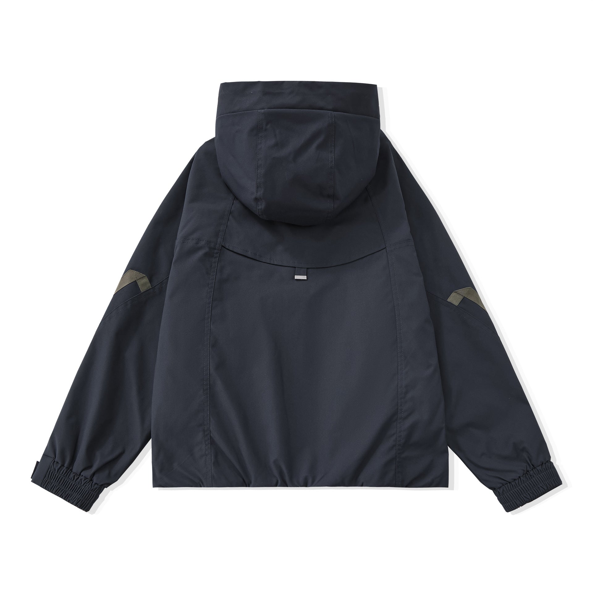 Men's short-cut boxy tech parka with hood, concealed front placket, and cargo zippers Chichicherry