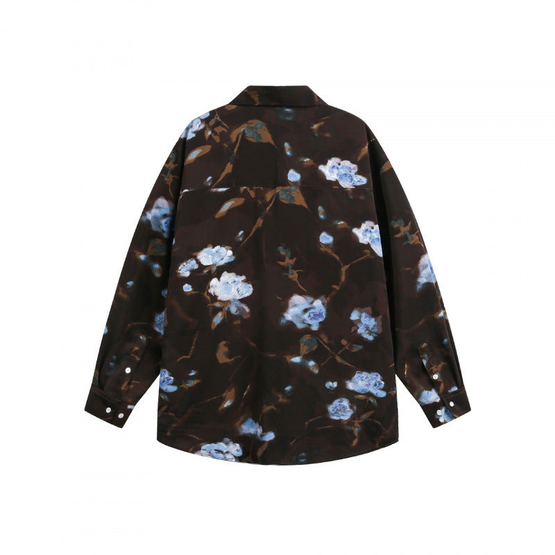Unisex Oversize Shirt with floral print, boxy silhouette and chest pocket Chichicherry