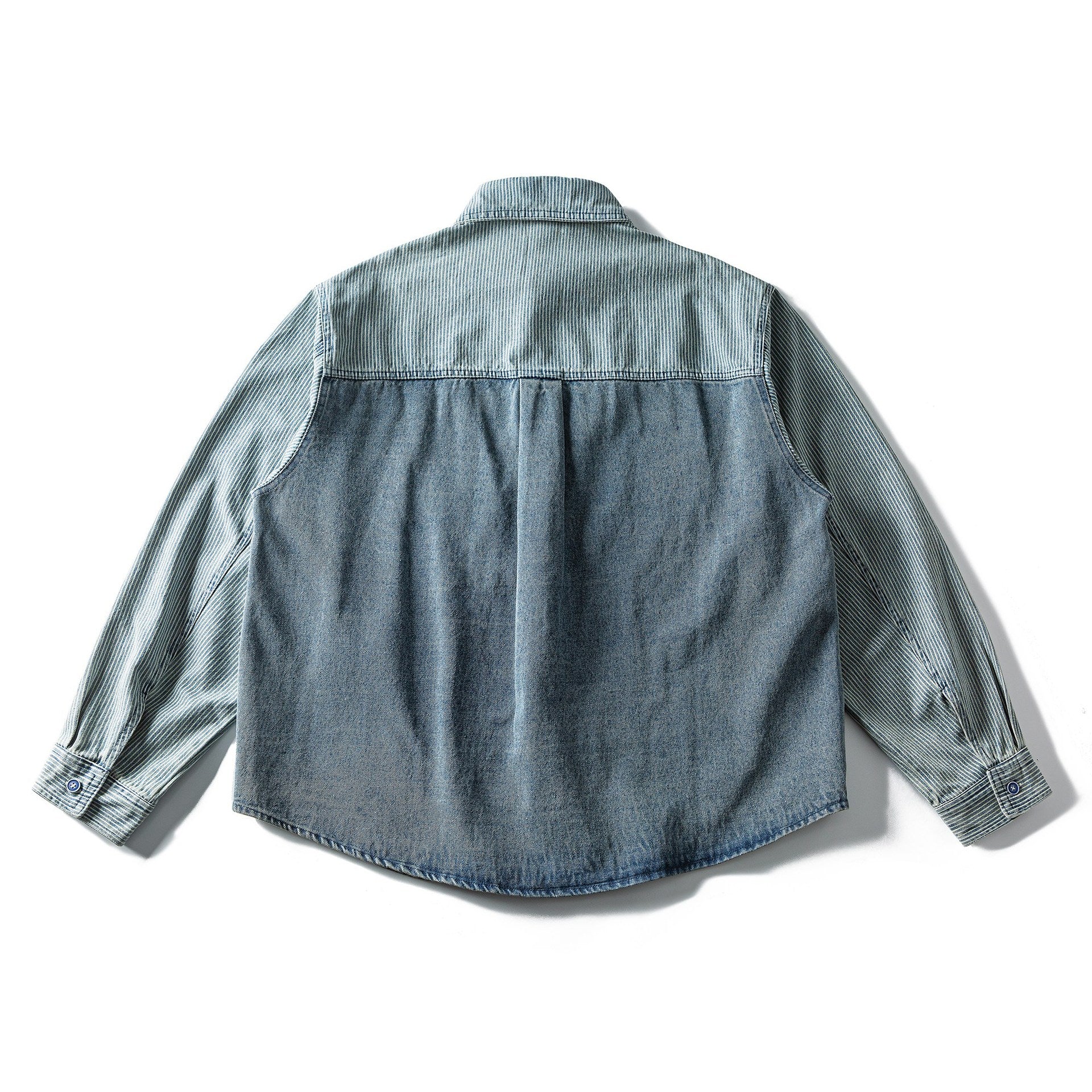 Men's Oversized Denim Shirt with Contrast Panels and Kent Collar Chichicherry