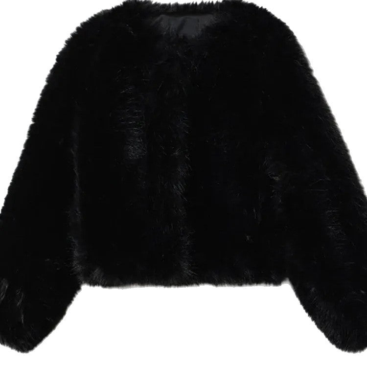 Women's Short Boxy Blouson made of dense high-pile faux fur with boxy silhouette Chichicherry