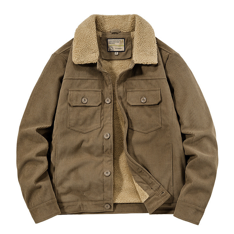 Men's cord jacket in trucker style with teddy lining and patch chest pockets Chichicherry