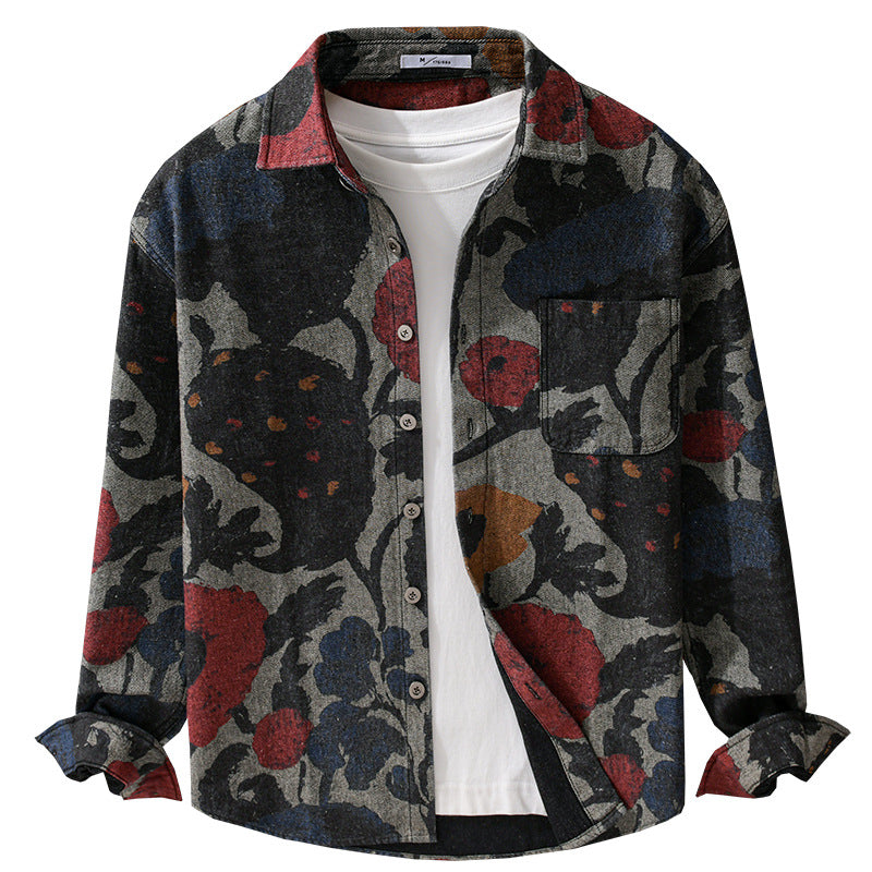 Men's overshirt made of flannel with large floral jacquard structure Chichicherry